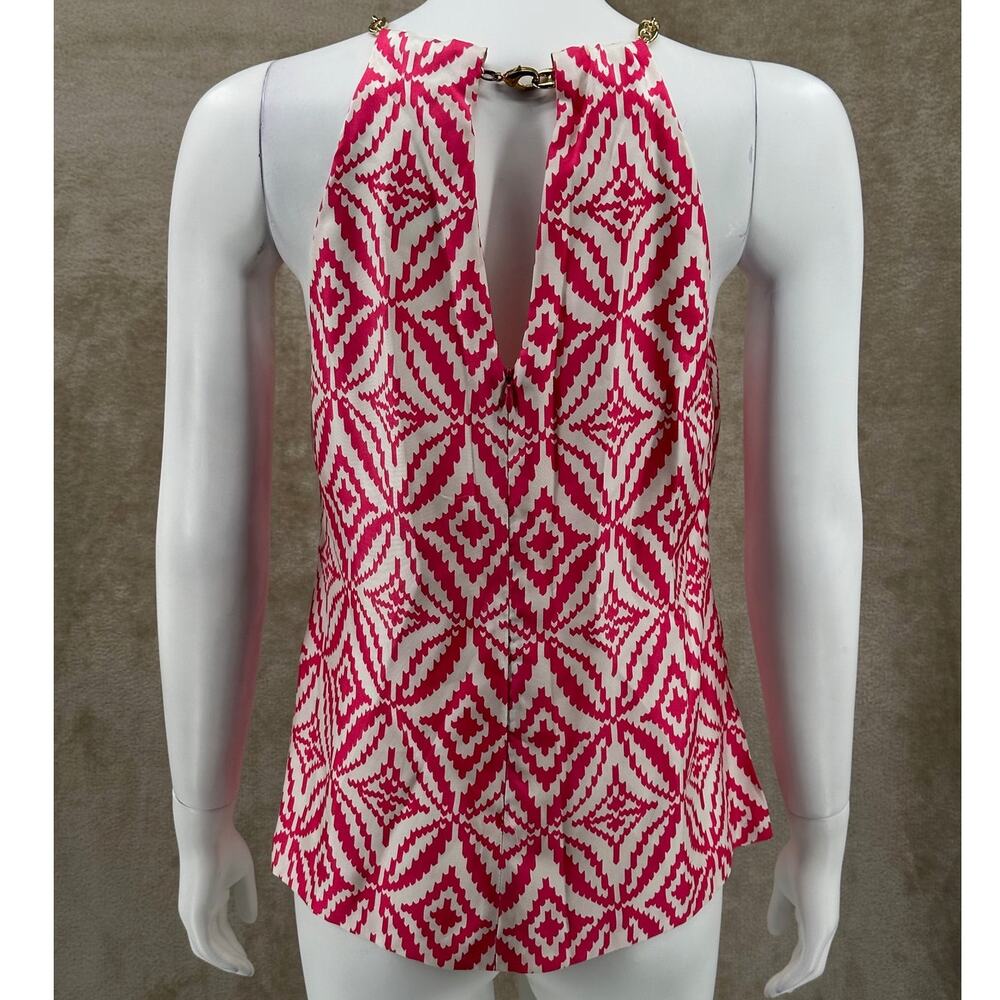 Milly Top Womens 4 Pink Geometric Sleeveless Chain Halter Silk Designer Summer - Picture 5 of 11